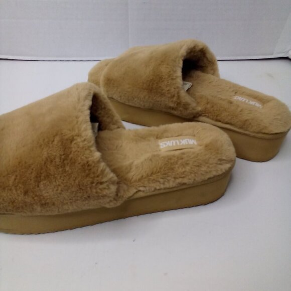 Muk Luks Platform Slipper Slides L 9-10 Faux Fur Plush Soft Brown - Picture 9 of 11